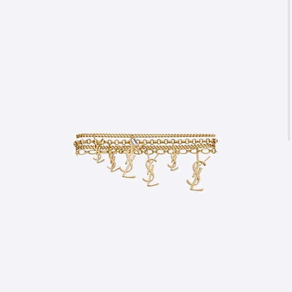 YSL CASSANDRE MULTI-CHAIN BRACELET IN METAL AND RHINESTONE (Size SMALL) - Picture 9 of 12